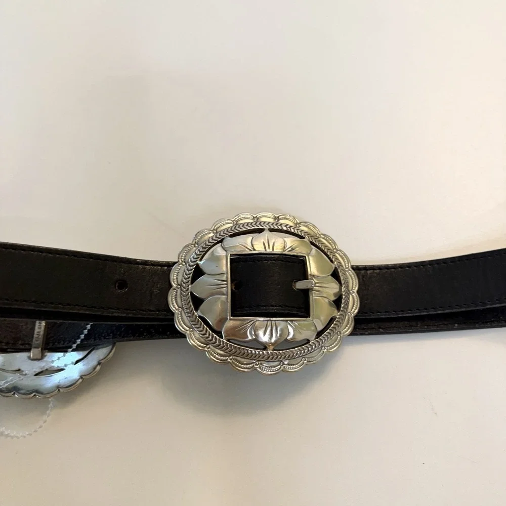 VTG 1993 BRIGHTON Belt Silver Tone Concho Western Leather Sunflower XL 40